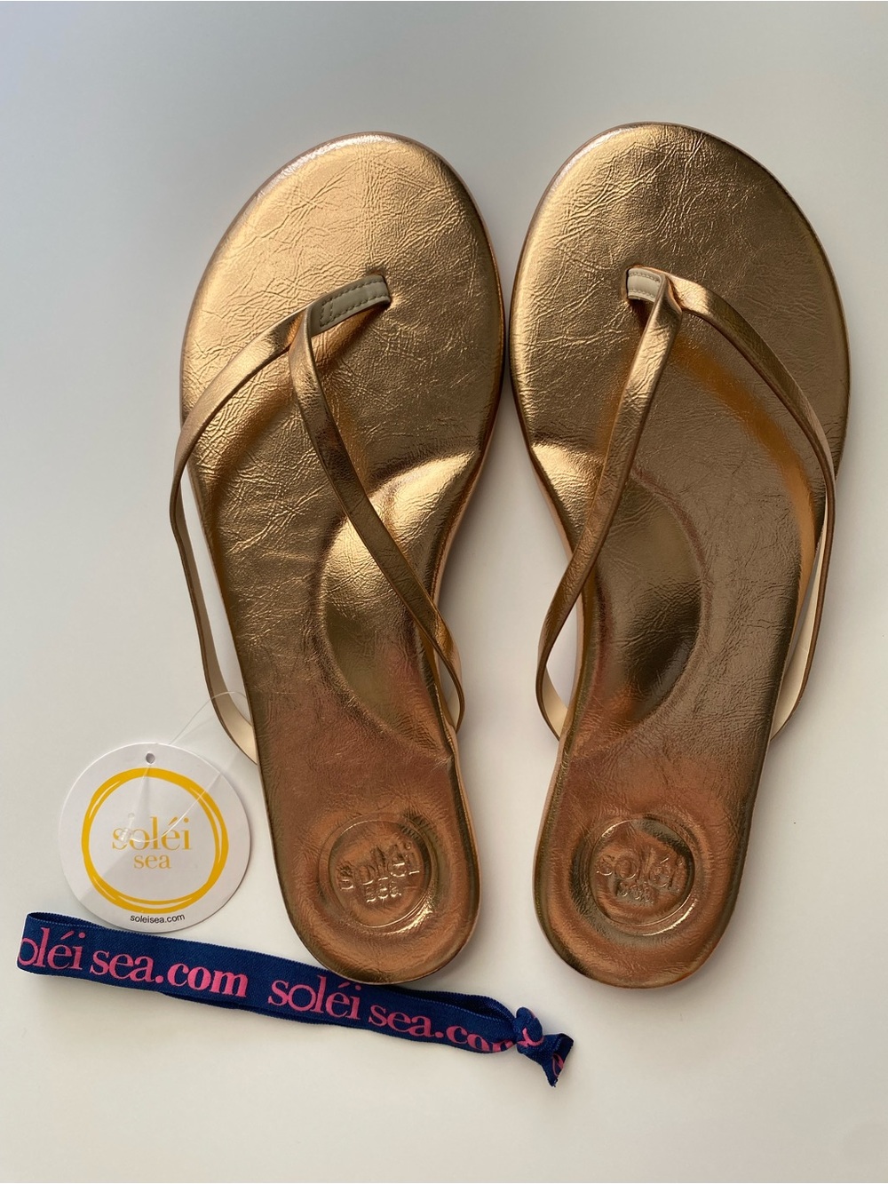 NEW Solei Sea Indie Sandal Metallic Rose Gold Flip Flops Boho